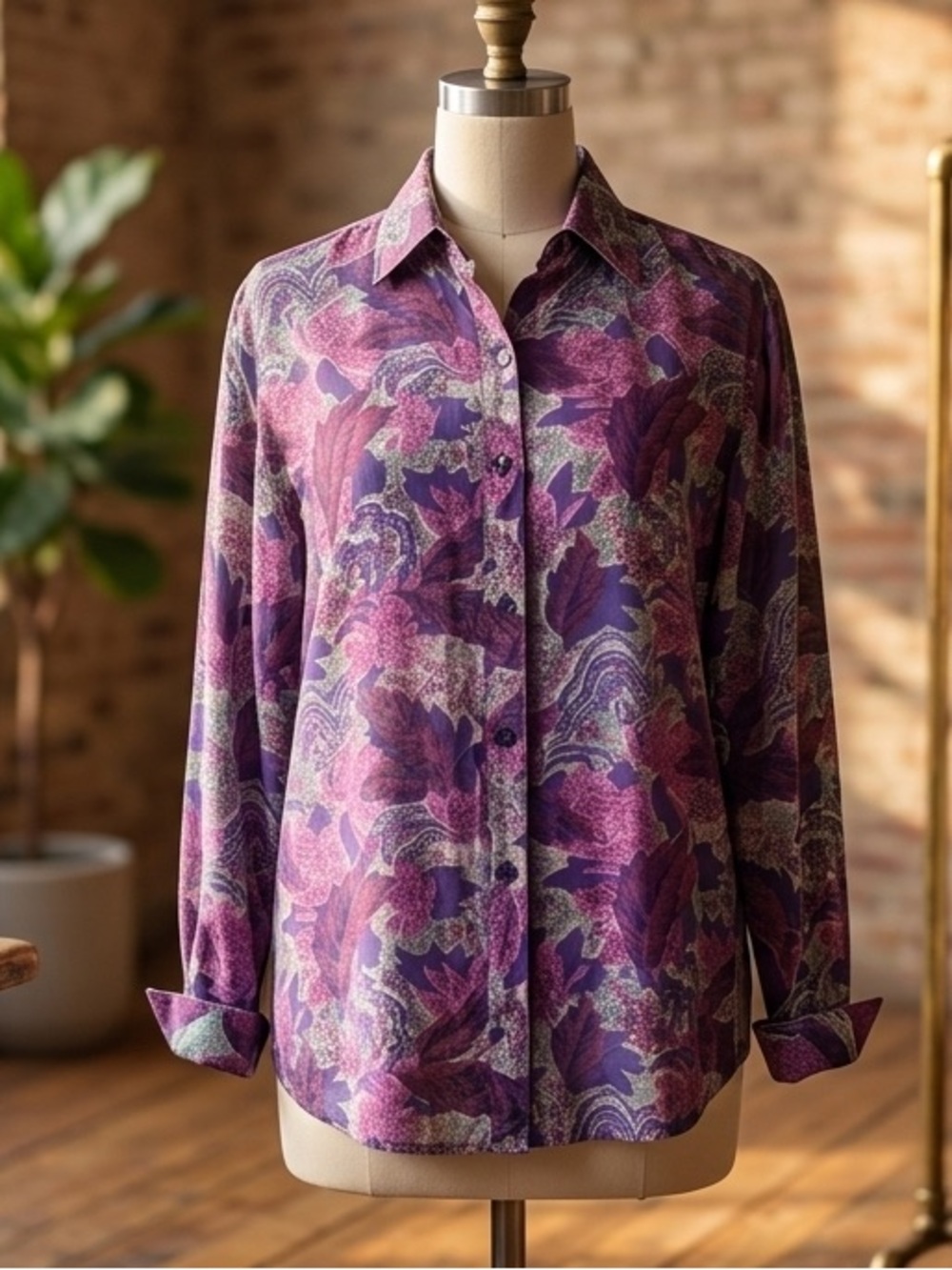 Vintage 1990’s S.I.N.Y. Purple/Pink Paisley Silk Floral Blouse Size Small